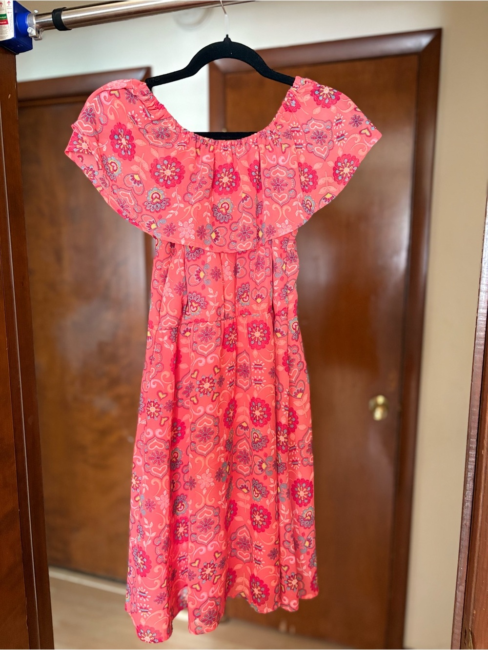 Wonder Nation Bright Coral Red Off-Shoulder Dress - Picture 2 of 5